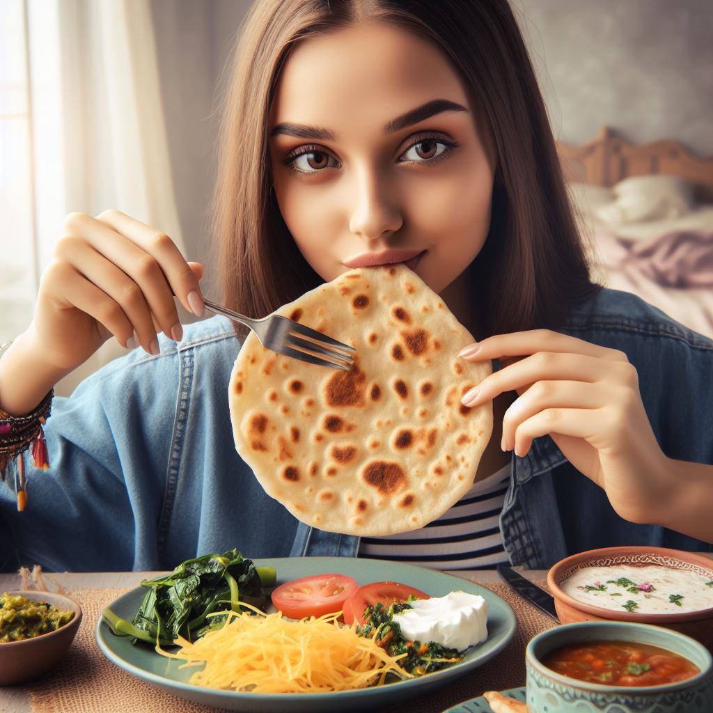 a-girl-enjoying-aloo-paratha-an-indian-delicacy