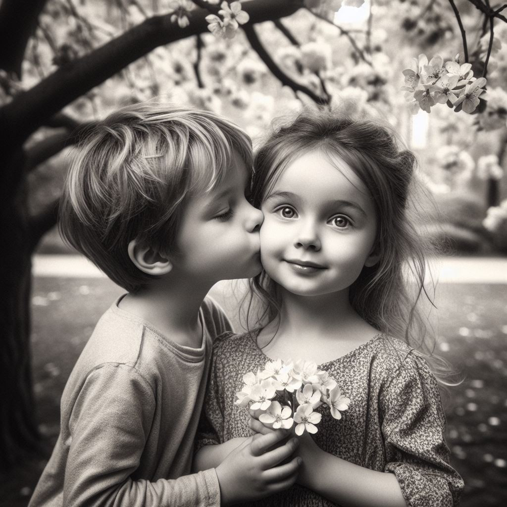 a-boy-is-kissing-a-cute-girl-with-some-flowers